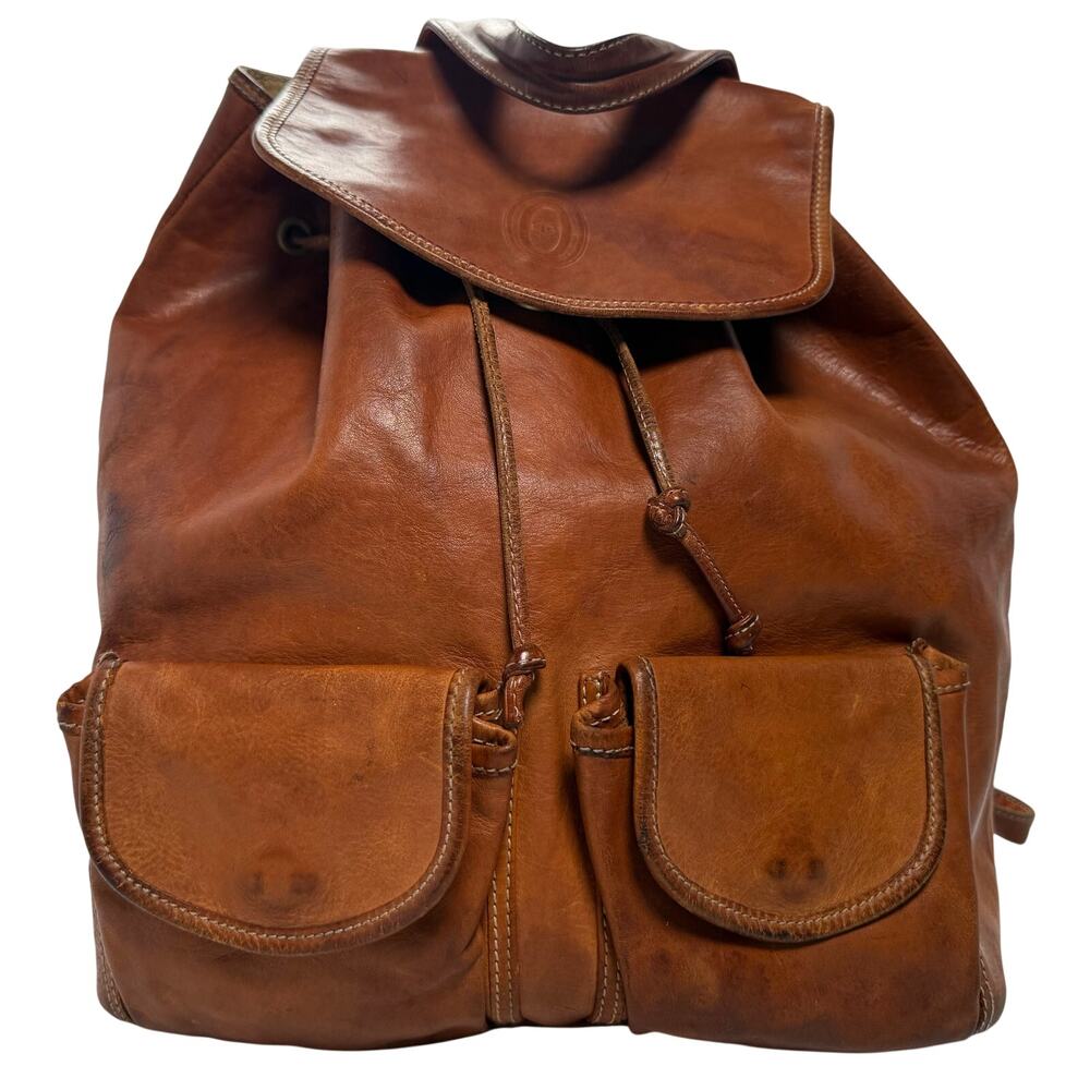 Vintage Pollini Bucket Bag Backpack Brown Leather Made in Italy